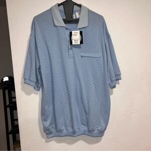 LD Sport International Light Blue Polo with Striped Collar Mens Large NWT